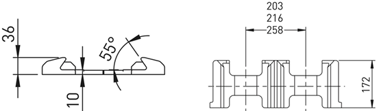 DF-32-55(25) Салазки-основание (гнездо, фундамент) DOUBLE TRANSVERSAL DOVETAIL DECKSOCKET 55°