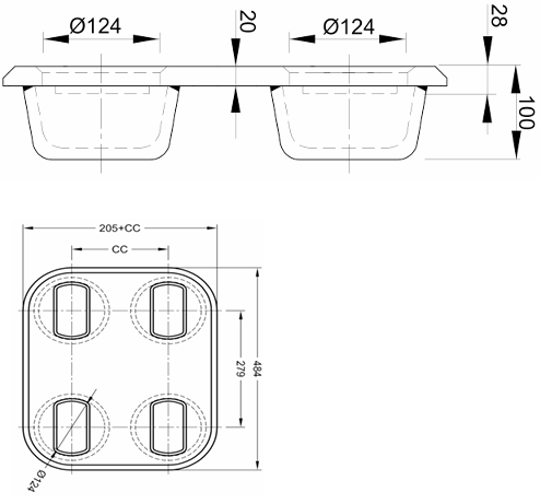 FF-4R/365/160/16/III Фундамент (гнездо-основание) Flush type twistlock pockets